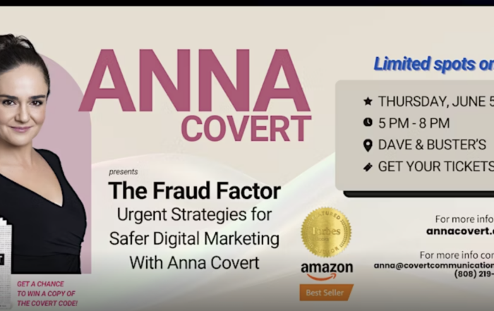 Anna Covert speaking at The Fraud Factor live event on strategies to prevent digital marketing fraud
